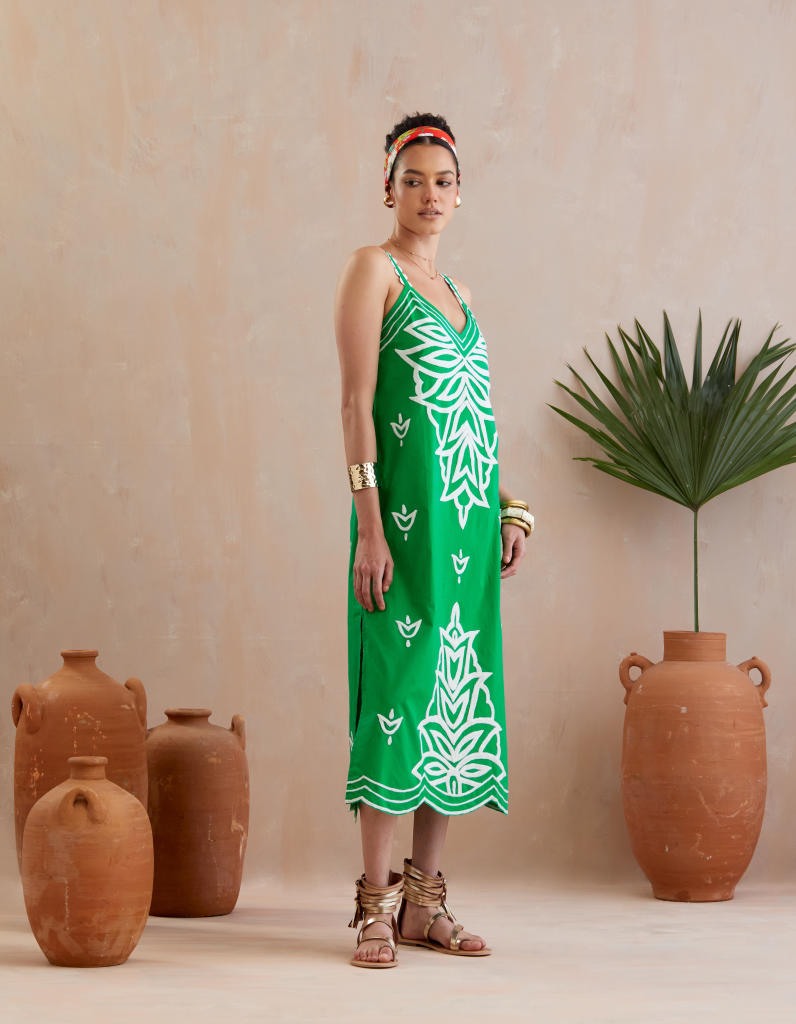 Avocado Green and Ivory Thread Embroidery Midi Dress poplin Buy Avocado Green and Ivory Thread Embroidery Midi Dress from C&W | Dresses for Women by Indian Summer Story in green color for women in Singapore