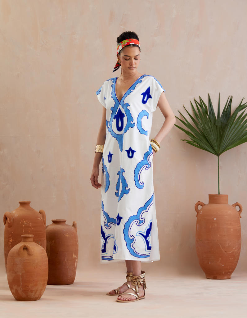 Ivory and Multi Color Azure Thread Embroidery Short Sleeve Maxi Dress poplin Buy Ivory and Multi Color Azure Thread Embroidery Short Sleeve Maxi Dress from C&W | Dresses for Women by Indian Summer Story in ivory color for women in Singapore