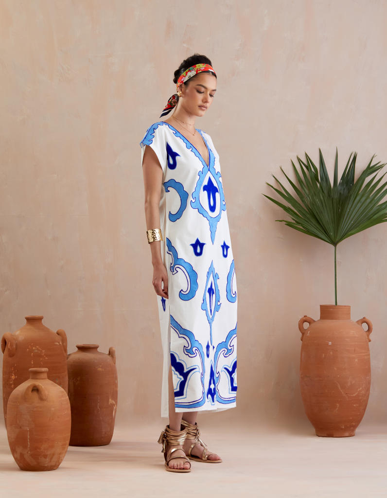 Ivory and Multi Color Azure Thread Embroidery Short Sleeve Maxi Dress poplin Buy Ivory and Multi Color Azure Thread Embroidery Short Sleeve Maxi Dress from C&W | Dresses for Women by Indian Summer Story in ivory color for women in Singapore