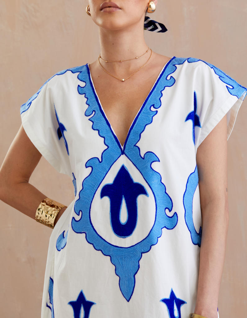 Ivory and Multi Color Azure Thread Embroidery Short Sleeve Maxi Dress poplin Buy Ivory and Multi Color Azure Thread Embroidery Short Sleeve Maxi Dress from C&W | Dresses for Women by Indian Summer Story in ivory color for women in Singapore