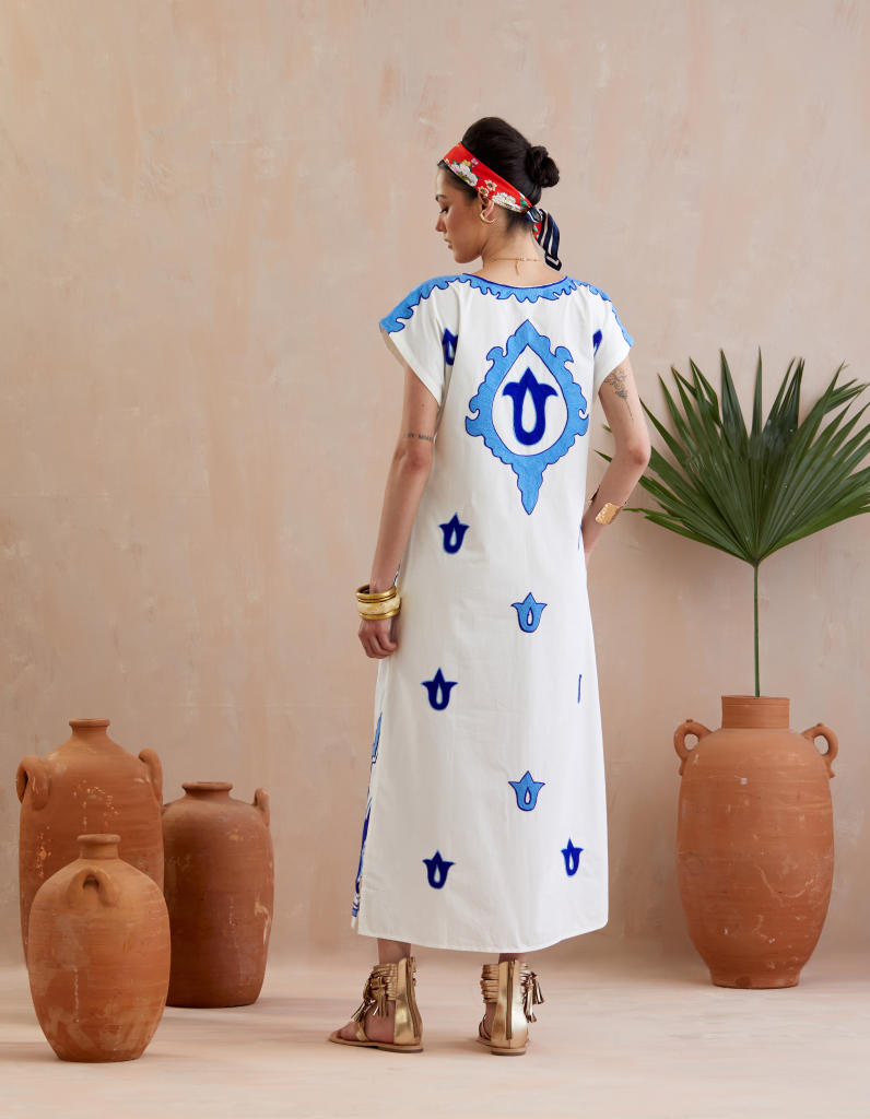 Ivory and Multi Color Azure Thread Embroidery Short Sleeve Maxi Dress poplin Buy Ivory and Multi Color Azure Thread Embroidery Short Sleeve Maxi Dress from C&W | Dresses for Women by Indian Summer Story in ivory color for women in Singapore