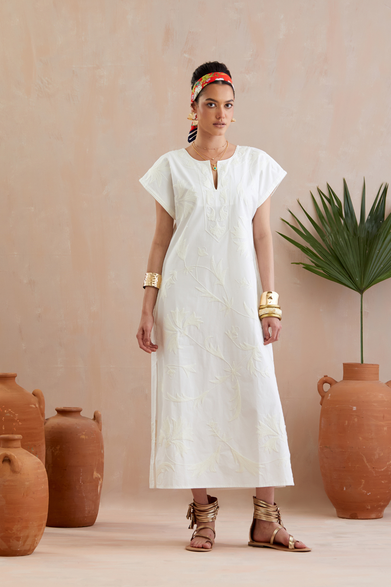 Ivory and Cream Thread Embroidery Maxi Dress poplin Buy Ivory and Cream Thread Embroidery Maxi Dress from C&W | Dresses for Women by Indian Summer Story in ivory color for women in Singapore