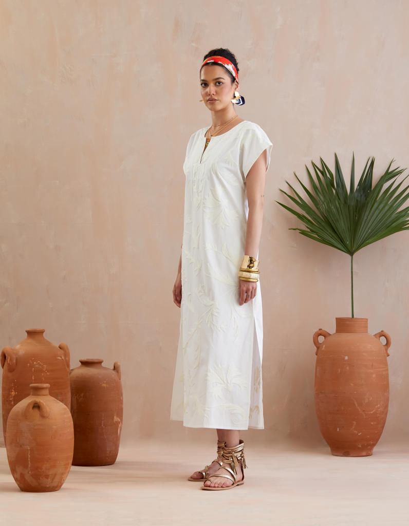 Ivory and Cream Thread Embroidery Maxi Dress poplin Buy Ivory and Cream Thread Embroidery Maxi Dress from C&W | Dresses for Women by Indian Summer Story in ivory color for women in Singapore