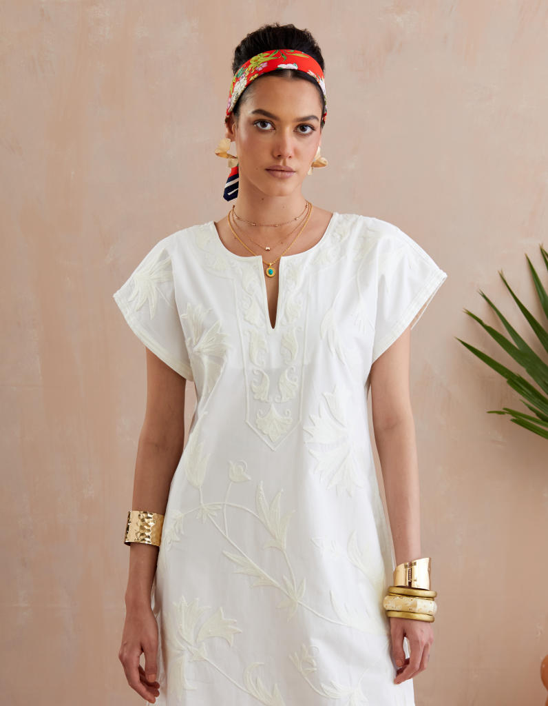 Ivory and Cream Thread Embroidery Maxi Dress poplin Buy Ivory and Cream Thread Embroidery Maxi Dress from C&W | Dresses for Women by Indian Summer Story in ivory color for women in Singapore