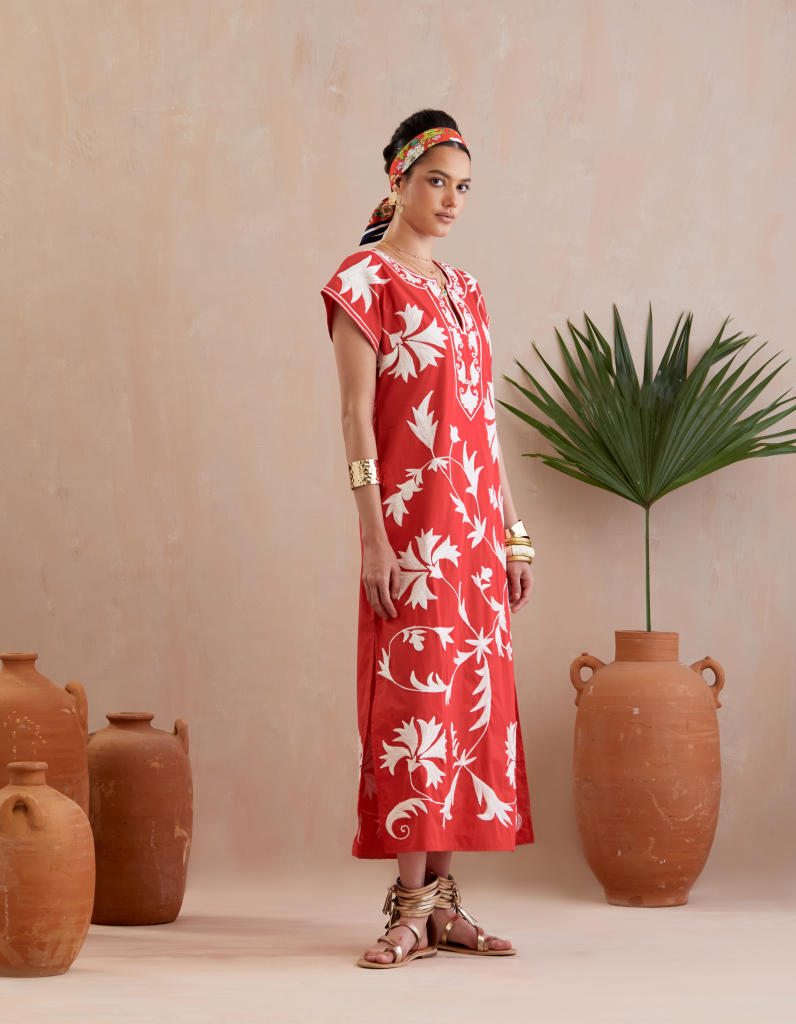 Crimson Red and Ivory Thread Embroidery Maxi Dress poplin Buy Crimson Red and Ivory Thread Embroidery Maxi Dress from C&W | Dresses for Women by Indian Summer Story in red color for women in Singapore
