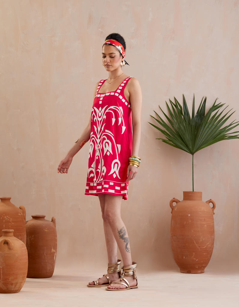 Crimson Red and Ivory Thread Embroidery Mini Dress poplin Buy Crimson Red and Ivory Thread Embroidery Mini Dress from C&W | Dresses for Women by Indian Summer Story in red color for women in Singapore