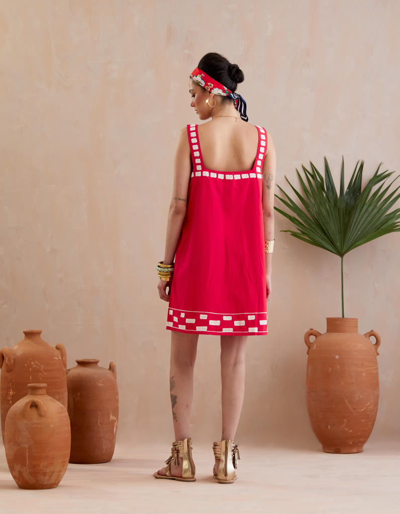 Crimson Red and Ivory Thread Embroidery Mini Dress poplin Buy Crimson Red and Ivory Thread Embroidery Mini Dress from C&W | Dresses for Women by Indian Summer Story in red color for women in Singapore