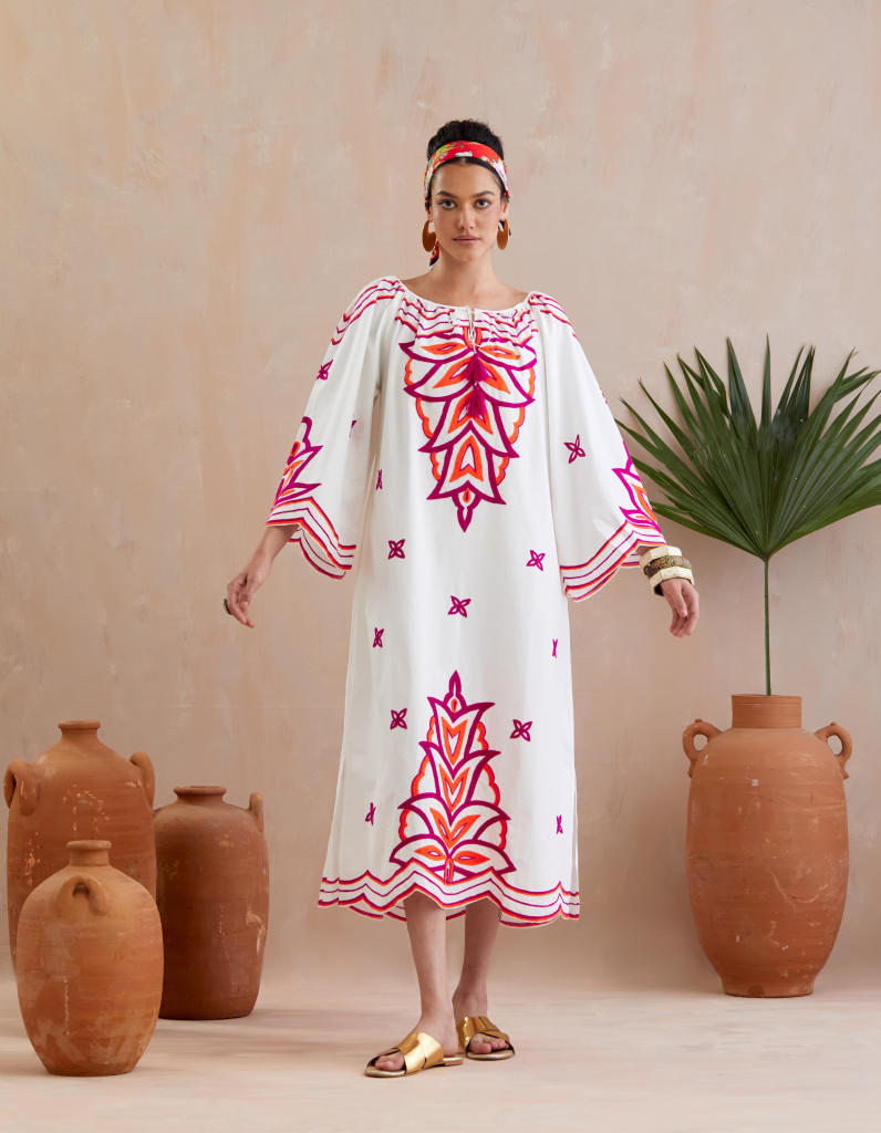 Ivory and Multi Color Fuschia Thread Embroidery Maxi Dress poplin Buy Ivory and Multi Color Fuschia Thread Embroidery Maxi Dress from C&W | Dresses for Women by Indian Summer Story in ivory color for women in Singapore