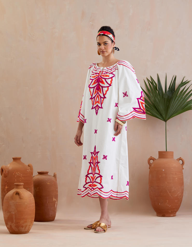 Ivory and Multi Color Fuschia Thread Embroidery Maxi Dress poplin Buy Ivory and Multi Color Fuschia Thread Embroidery Maxi Dress from C&W | Dresses for Women by Indian Summer Story in ivory color for women in Singapore