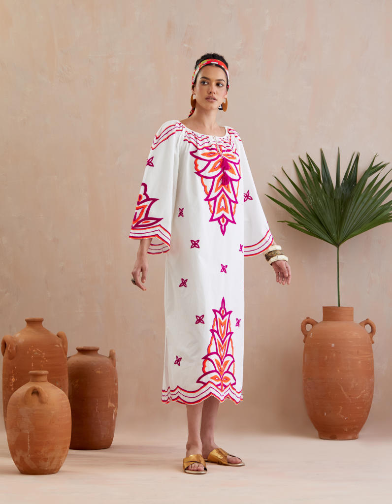 Ivory and Multi Color Fuschia Thread Embroidery Maxi Dress poplin Buy Ivory and Multi Color Fuschia Thread Embroidery Maxi Dress from C&W | Dresses for Women by Indian Summer Story in ivory color for women in Singapore
