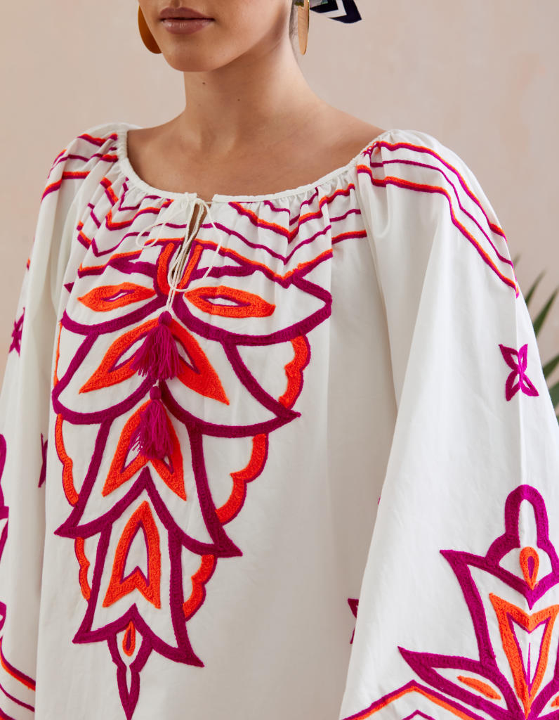 Ivory and Multi Color Fuschia Thread Embroidery Maxi Dress poplin Buy Ivory and Multi Color Fuschia Thread Embroidery Maxi Dress from C&W | Dresses for Women by Indian Summer Story in ivory color for women in Singapore