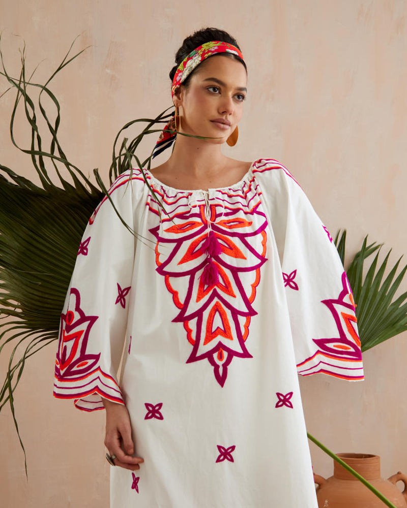 Ivory and Multi Color Fuschia Thread Embroidery Maxi Dress poplin Buy Ivory and Multi Color Fuschia Thread Embroidery Maxi Dress from C&W | Dresses for Women by Indian Summer Story in ivory color for women in Singapore