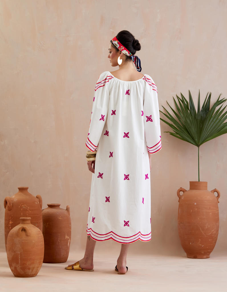 Ivory and Multi Color Fuschia Thread Embroidery Maxi Dress poplin Buy Ivory and Multi Color Fuschia Thread Embroidery Maxi Dress from C&W | Dresses for Women by Indian Summer Story in ivory color for women in Singapore