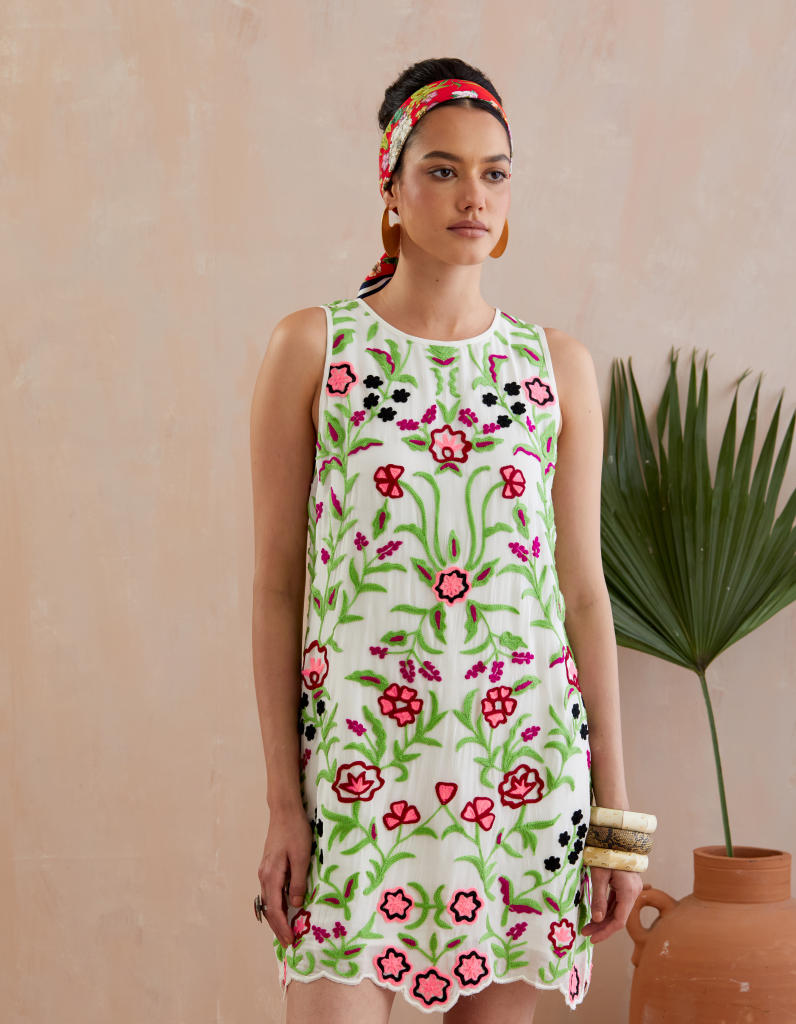Pearl White and Multi Color Thread Embroidery Mini Dress Buy Pearl White and Multi Color Thread Embroidery Mini Dress from C&W | Dresses for Women by Indian Summer Story in ivory color for women in Singapore