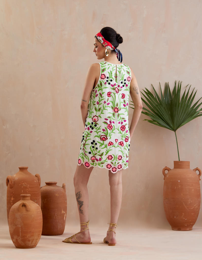 Pearl White and Multi Color Thread Embroidery Mini Dress Buy Pearl White and Multi Color Thread Embroidery Mini Dress from C&W | Dresses for Women by Indian Summer Story in ivory color for women in Singapore