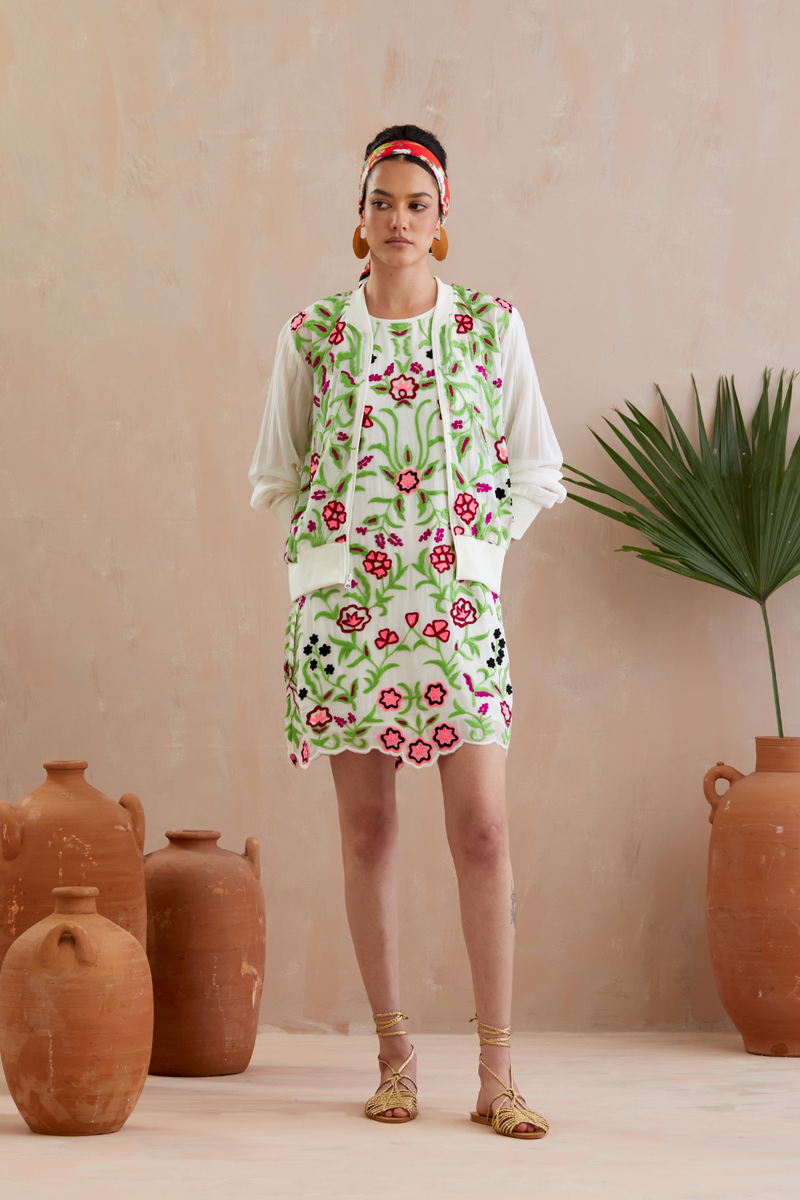 Pearl White and Multi Color Thread Embroidery Jacket Buy Pearl White and Multi Color Thread Embroidery Jacket from C&W | Jackets And Overlays for Women by Indian Summer Story in ivory color for women in Singapore