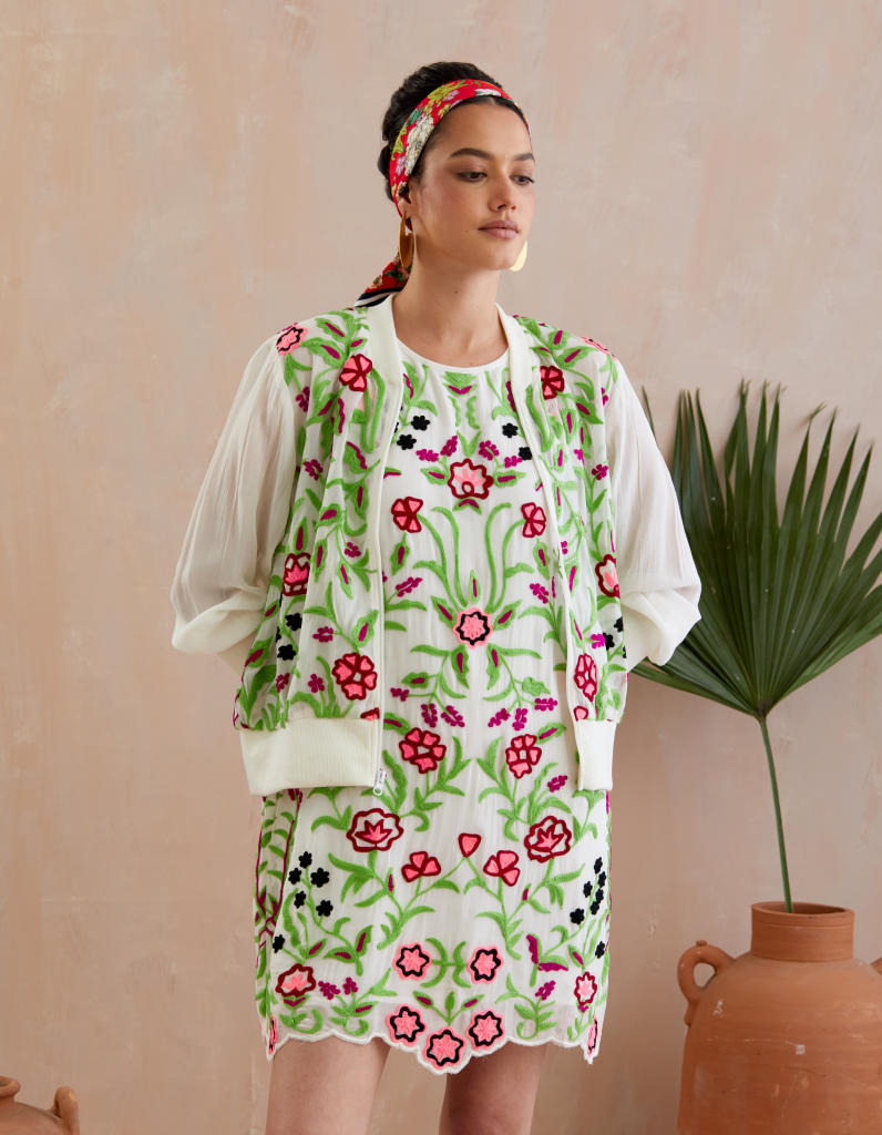 Pearl White and Multi Color Thread Embroidery Jacket Buy Pearl White and Multi Color Thread Embroidery Jacket from C&W | Jackets And Overlays for Women by Indian Summer Story in ivory color for women in Singapore