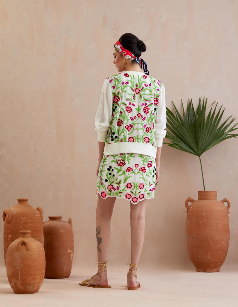 Pearl White and Multi Color Thread Embroidery Jacket Buy Pearl White and Multi Color Thread Embroidery Jacket from C&W | Jackets And Overlays for Women by Indian Summer Story in ivory color for women in Singapore