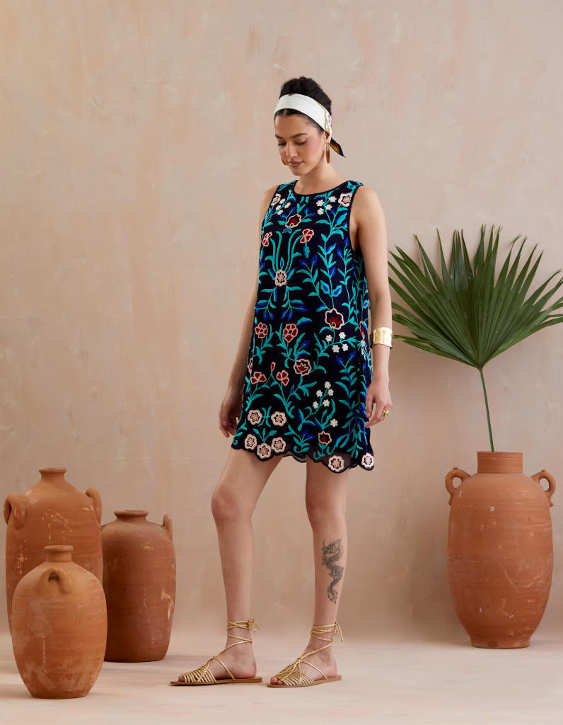 Midnight Blue and Multi Color Thread Embroidery Mini Dress poplin Buy Midnight Blue and Multi Color Thread Embroidery Mini Dress from C&W | Dresses for Women by Indian Summer Story in blue color for women in Singapore