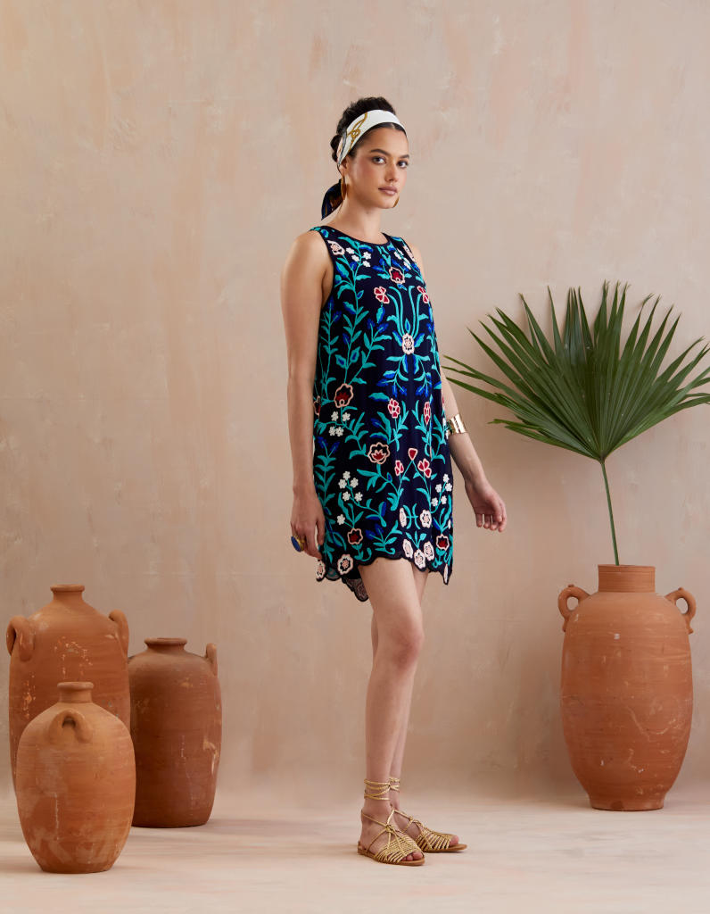 Midnight Blue and Multi Color Thread Embroidery Mini Dress poplin Buy Midnight Blue and Multi Color Thread Embroidery Mini Dress from C&W | Dresses for Women by Indian Summer Story in blue color for women in Singapore