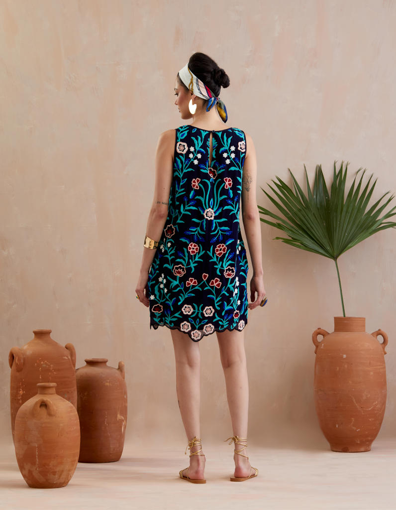 Midnight Blue and Multi Color Thread Embroidery Mini Dress poplin Buy Midnight Blue and Multi Color Thread Embroidery Mini Dress from C&W | Dresses for Women by Indian Summer Story in blue color for women in Singapore