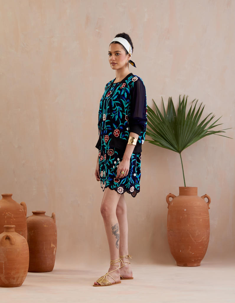 Midnight Blue and Multi Color Thread Embroidery Jacket poplin Buy Midnight Blue and Multi Color Thread Embroidery Jacket from C&W | Jackets And Overlays for Women by Indian Summer Story in blue color for women in Singapore