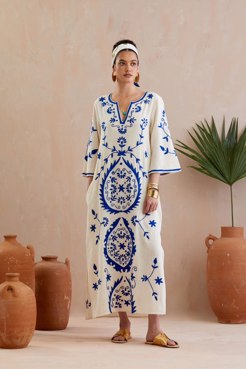 Ivory and Multi Color Azure Thread Embroidery Jute Maxi Dress poplin Buy Ivory and Multi Color Azure Thread Embroidery Jute Maxi Dress from C&W | Dresses for Women by Indian Summer Story in ivory color for women in Singapore