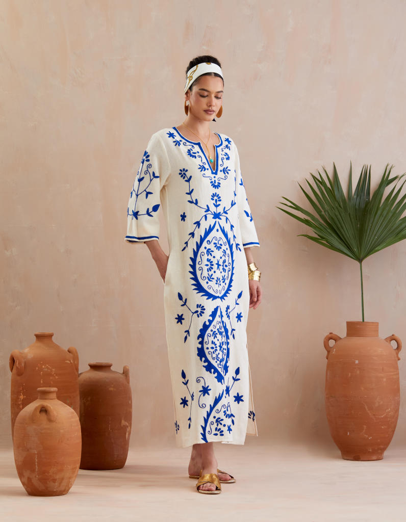Ivory and Multi Color Azure Thread Embroidery Jute Maxi Dress poplin Buy Ivory and Multi Color Azure Thread Embroidery Jute Maxi Dress from C&W | Dresses for Women by Indian Summer Story in ivory color for women in Singapore