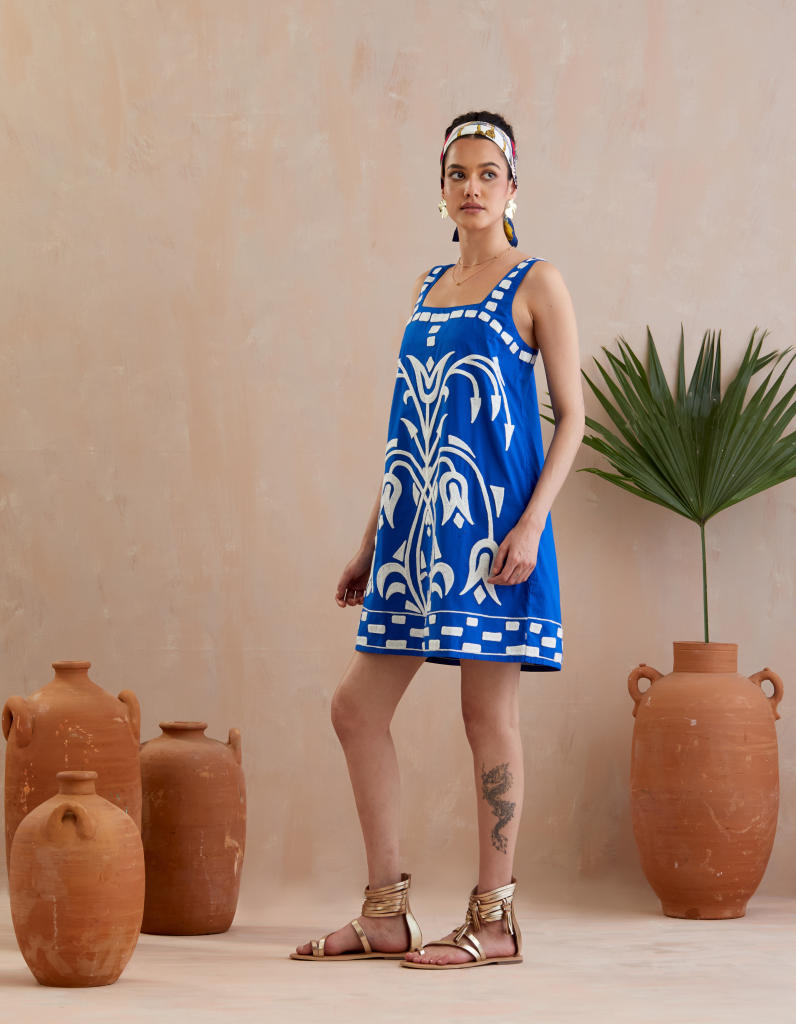 Cobalt Blue and Ivory Thread Embroidery Mini Dress poplin Buy Cobalt Blue and Ivory Thread Embroidery Mini Dress from C&W | Dresses for Women by Indian Summer Story in blue color for women in Singapore