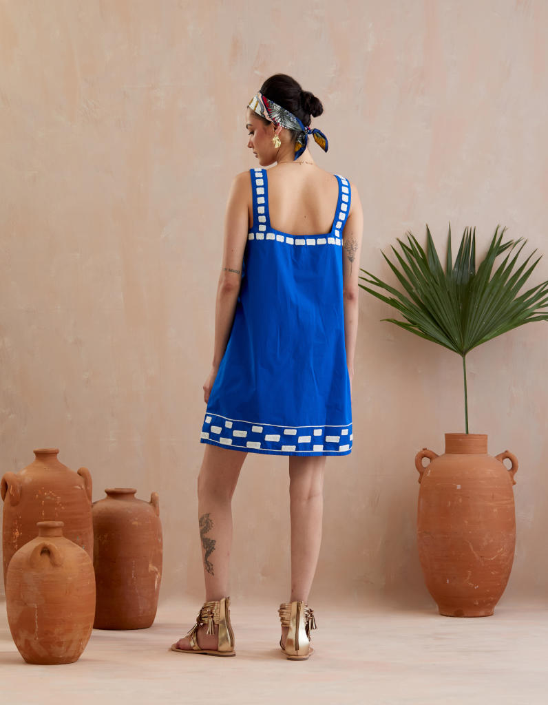 Cobalt Blue and Ivory Thread Embroidery Mini Dress poplin Buy Cobalt Blue and Ivory Thread Embroidery Mini Dress from C&W | Dresses for Women by Indian Summer Story in blue color for women in Singapore