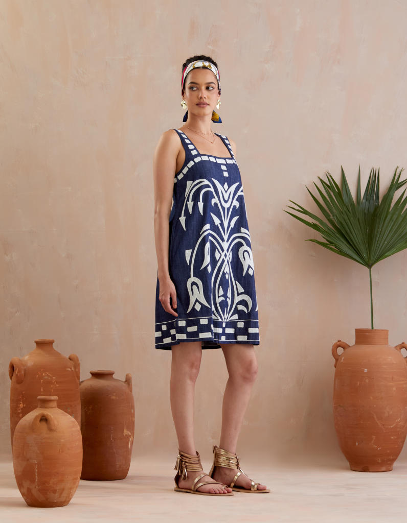 Denim and Ivory Thread Embroidery Mini Dress poplin Buy Denim and Ivory Thread Embroidery Mini Dress from C&W | Dresses for Women by Indian Summer Story in blue color for women in Singapore