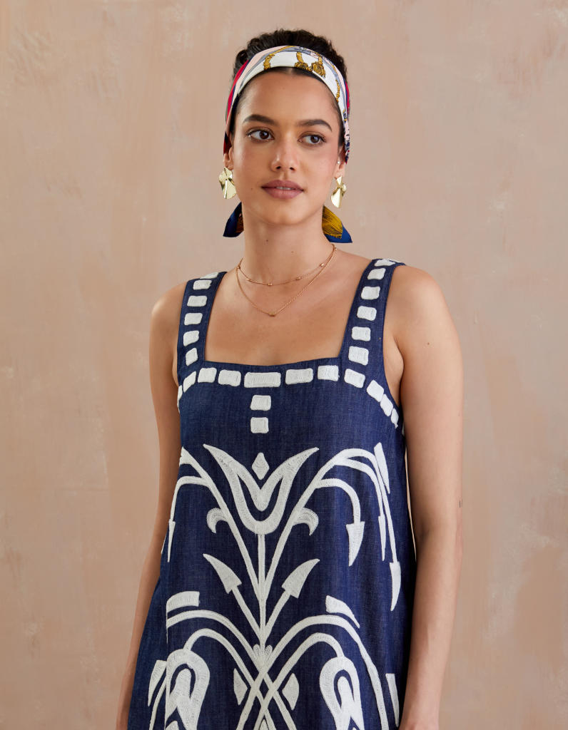 Denim and Ivory Thread Embroidery Mini Dress poplin Buy Denim and Ivory Thread Embroidery Mini Dress from C&W | Dresses for Women by Indian Summer Story in blue color for women in Singapore