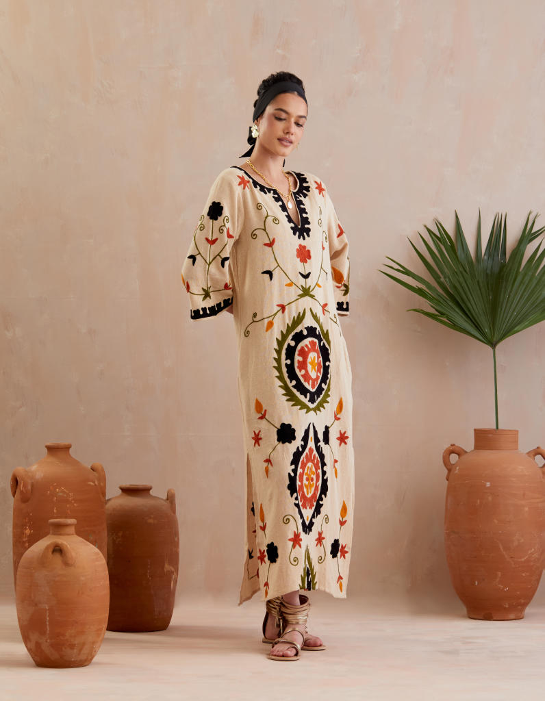Natural and Multi Color Thread Embroidery Jute Maxi Dress Buy Natural and Multi Color Thread Embroidery Jute Maxi Dress from C&W | Dresses for Women by Indian Summer Story in beige color for women in Singapore