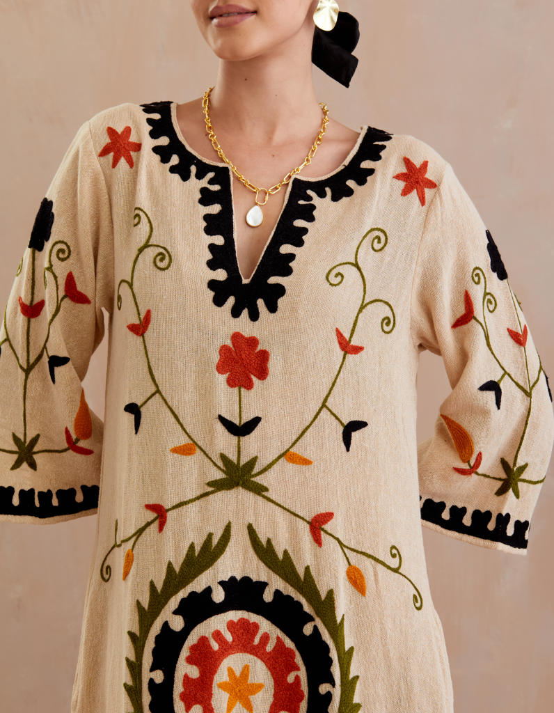 Natural and Multi Color Thread Embroidery Jute Maxi Dress Buy Natural and Multi Color Thread Embroidery Jute Maxi Dress from C&W | Dresses for Women by Indian Summer Story in beige color for women in Singapore