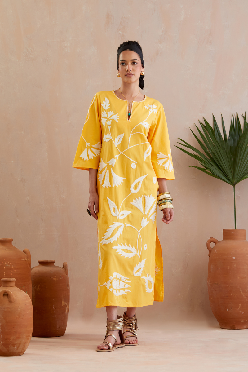 Mango Yellow and Ivory Thread Embroidery Maxi Dress poplin Buy Mango Yello and Ivory Thraed Embroidery Maxi dress from C&W | Dresses for Women by Indian Summer Story in yellow color for women in Singapore