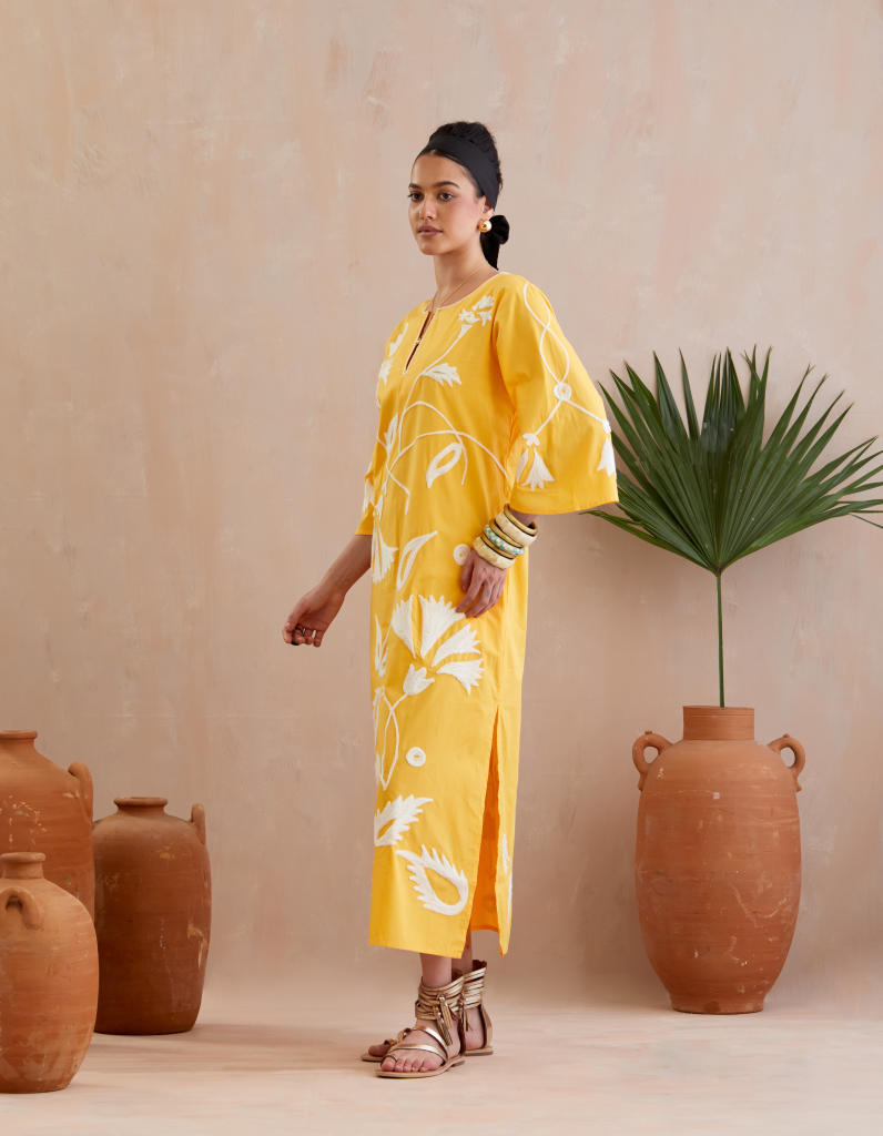 Mango Yellow and Ivory Thread Embroidery Maxi Dress poplin Buy Mango Yello and Ivory Thraed Embroidery Maxi dress from C&W | Dresses for Women by Indian Summer Story in yellow color for women in Singapore