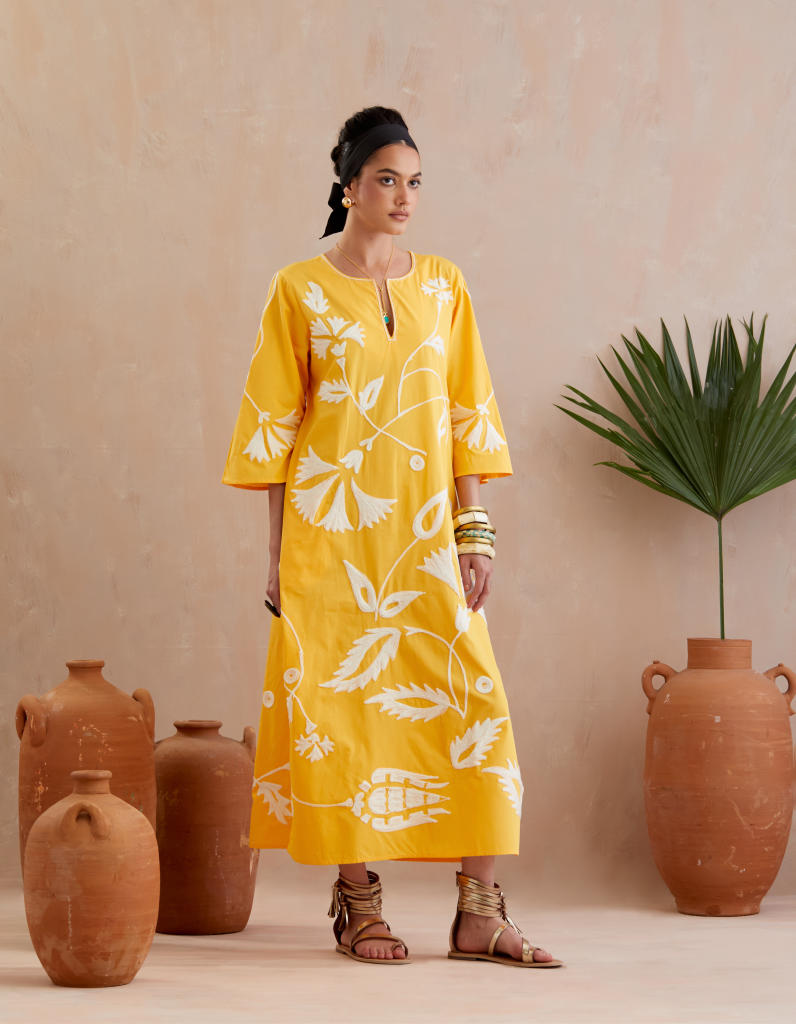 Mango Yellow and Ivory Thread Embroidery Maxi Dress poplin Buy Mango Yello and Ivory Thraed Embroidery Maxi dress from C&W | Dresses for Women by Indian Summer Story in yellow color for women in Singapore