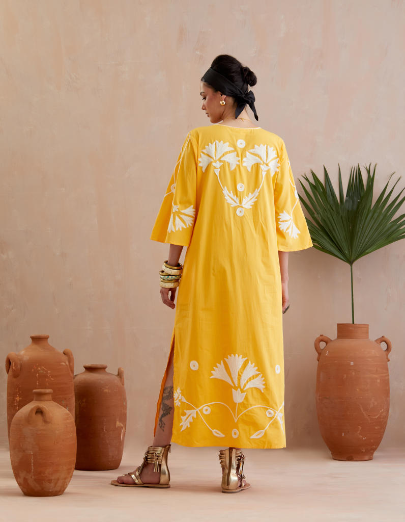 Mango Yellow and Ivory Thread Embroidery Maxi Dress poplin Buy Mango Yello and Ivory Thraed Embroidery Maxi dress from C&W | Dresses for Women by Indian Summer Story in yellow color for women in Singapore