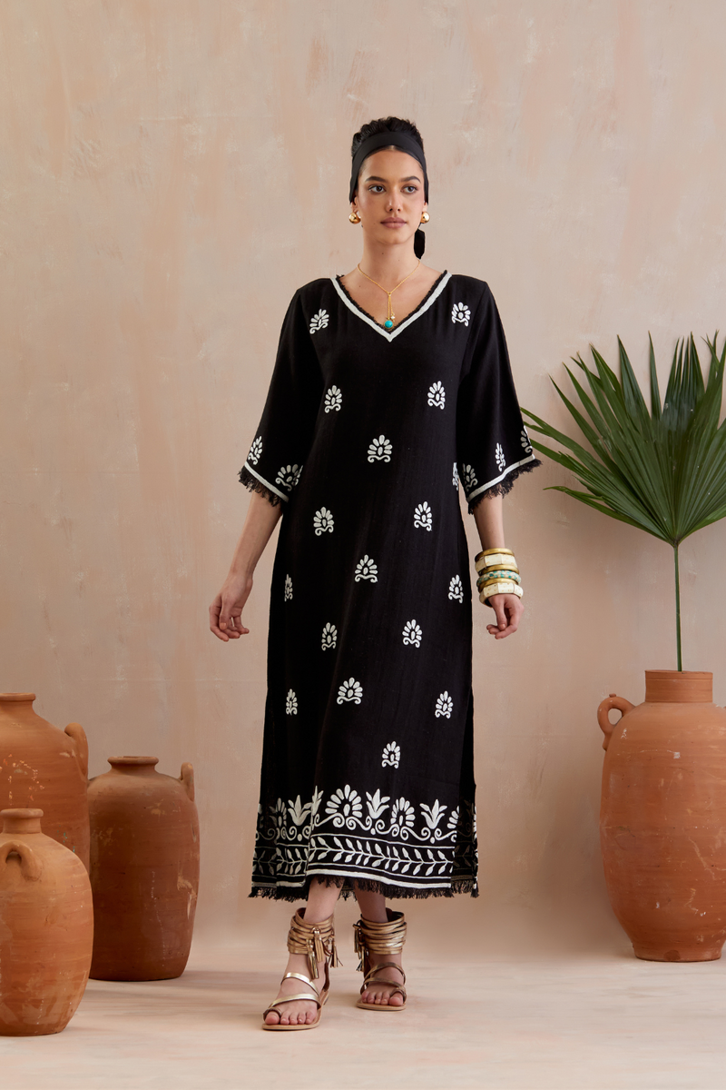 Black and Ivory Thread Embroidery Jute Maxi Dress Buy Black and Ivory Thread Embroidery Jute Maxi Dress from C&W | Dresses for Women by Indian Summer Story in black color for women in Singapore