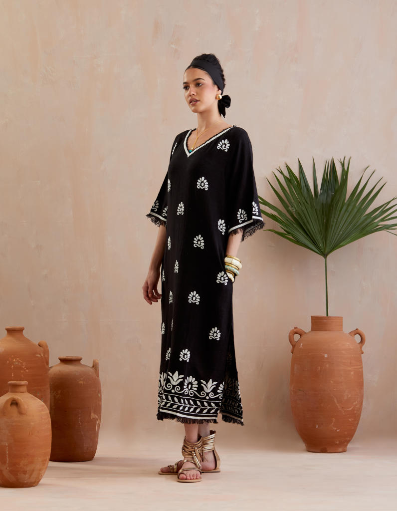Black and Ivory Thread Embroidery Jute Maxi Dress Buy Black and Ivory Thread Embroidery Jute Maxi Dress from C&W | Dresses for Women by Indian Summer Story in black color for women in Singapore