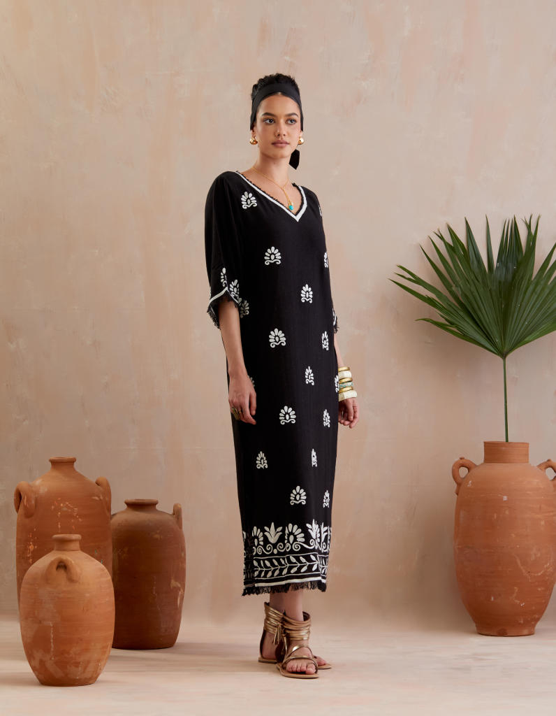 Black and Ivory Thread Embroidery Jute Maxi Dress Buy Black and Ivory Thread Embroidery Jute Maxi Dress from C&W | Dresses for Women by Indian Summer Story in black color for women in Singapore