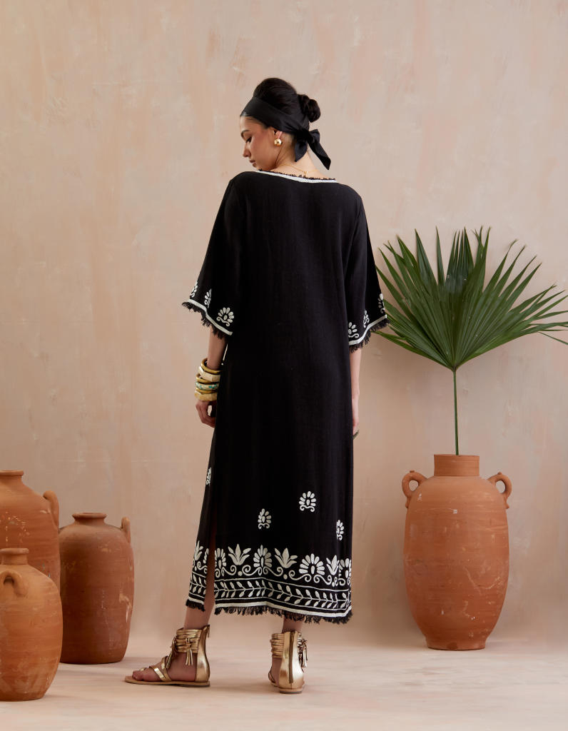 Black and Ivory Thread Embroidery Jute Maxi Dress Buy Black and Ivory Thread Embroidery Jute Maxi Dress from C&W | Dresses for Women by Indian Summer Story in black color for women in Singapore