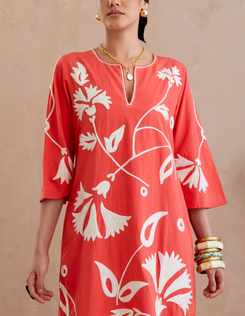 Peach and Ivory Thread Embroidery Maxi Dress poplin Buy Peach and Ivory Thread Embroidery Maxi Dress from C&W | Dresses for Women by Indian Summer Story in peach color for women in Singapore