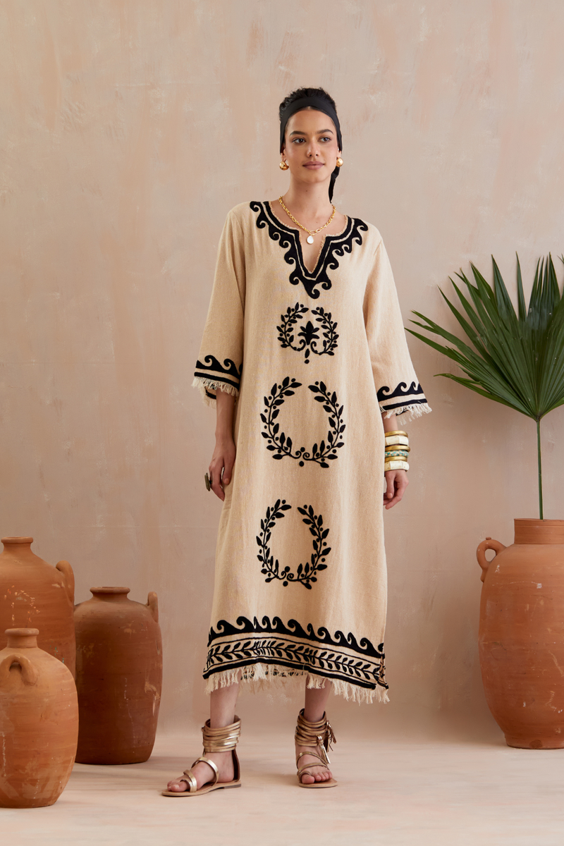 Natural and Black Thread Embroidery Jute Maxi Dress Buy Natural and Black Thread Embroidery Jute Maxi Dress from C&W | Dresses for Women by Indian Summer Story in beige color for women in Singapore