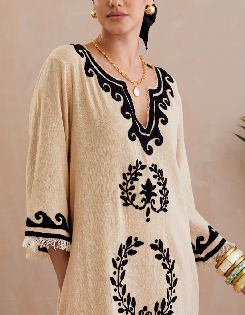Natural and Black Thread Embroidery Jute Maxi Dress Buy Natural and Black Thread Embroidery Jute Maxi Dress from C&W | Dresses for Women by Indian Summer Story in beige color for women in Singapore