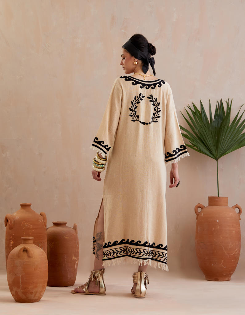Natural and Black Thread Embroidery Jute Maxi Dress Buy Natural and Black Thread Embroidery Jute Maxi Dress from C&W | Dresses for Women by Indian Summer Story in beige color for women in Singapore
