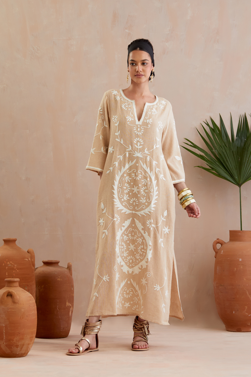 Natural and Ivory Thread Embroidery Jute Maxi Dress Buy Natural and Ivory Thread Embroidery Jute Maxi Dress from C&W | Dresses for Women by Indian Summer Story in beige color for women in Singapore