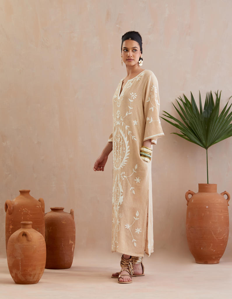 Natural and Ivory Thread Embroidery Jute Maxi Dress Buy Natural and Ivory Thread Embroidery Jute Maxi Dress from C&W | Dresses for Women by Indian Summer Story in beige color for women in Singapore