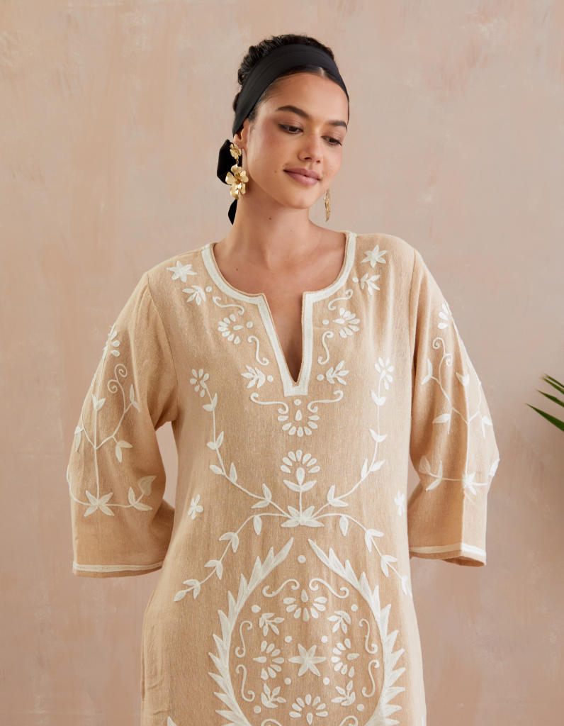 Natural and Ivory Thread Embroidery Jute Maxi Dress Buy Natural and Ivory Thread Embroidery Jute Maxi Dress from C&W | Dresses for Women by Indian Summer Story in beige color for women in Singapore