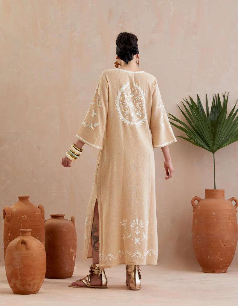 Natural and Ivory Thread Embroidery Jute Maxi Dress Buy Natural and Ivory Thread Embroidery Jute Maxi Dress from C&W | Dresses for Women by Indian Summer Story in beige color for women in Singapore